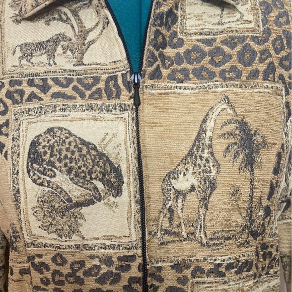 BEIGE TWEED ANIMAL PRINT JACKET SZ 14 - Picture 2 of 4